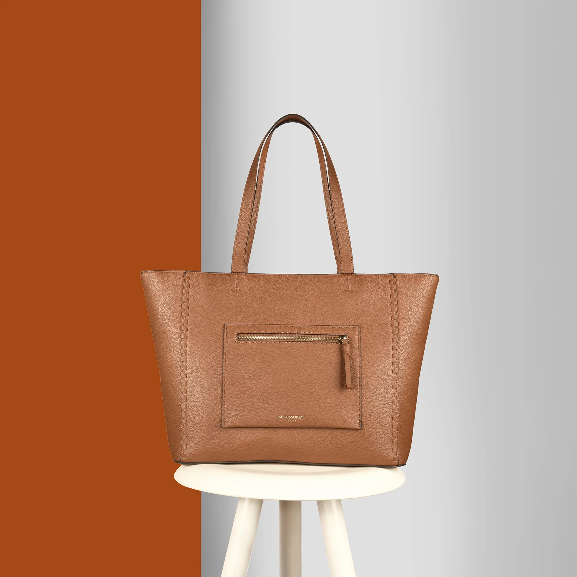 Accessorize London Women's Tan Front Pocket Tote Bag