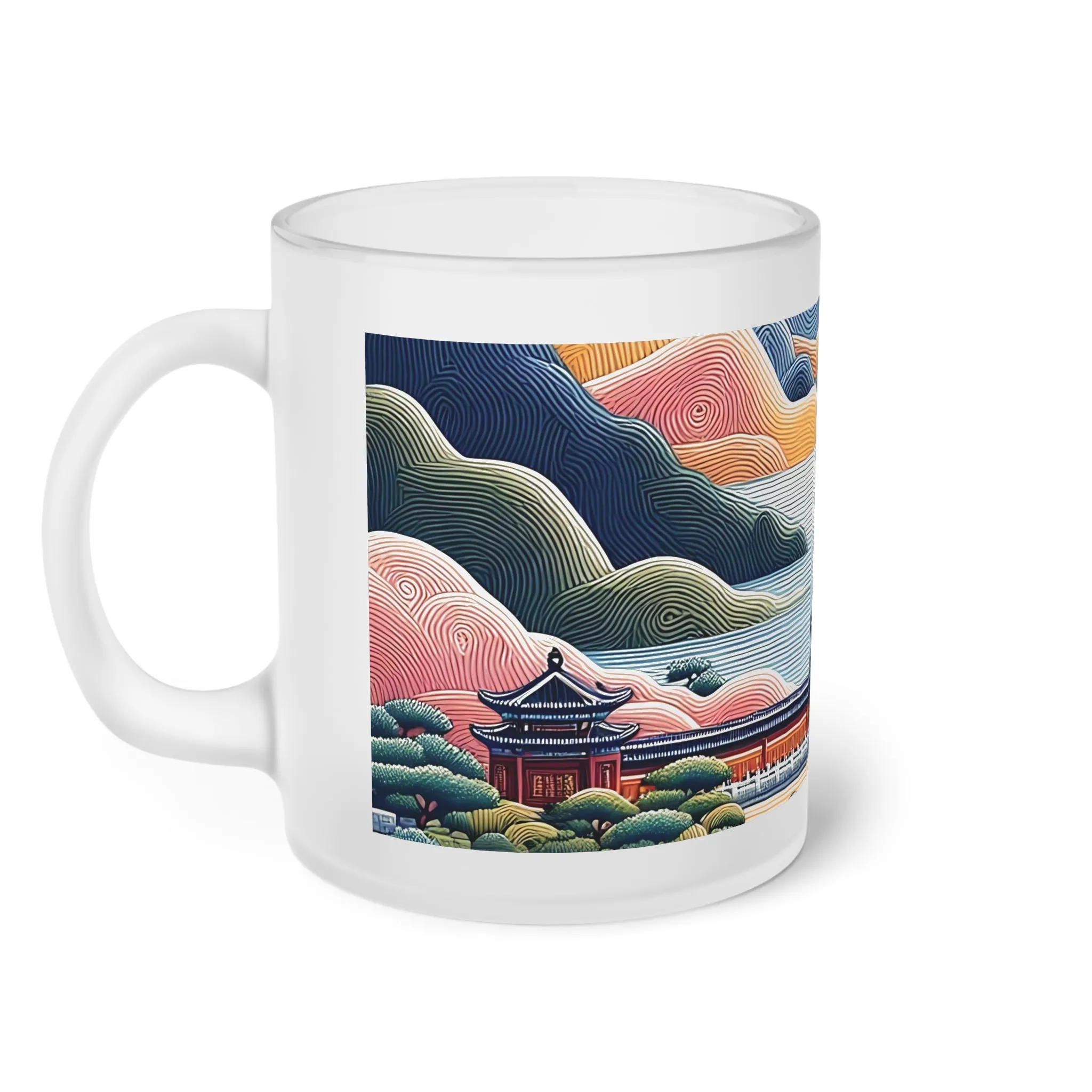As if made with Chinese embroidery Frosted Glass Mug