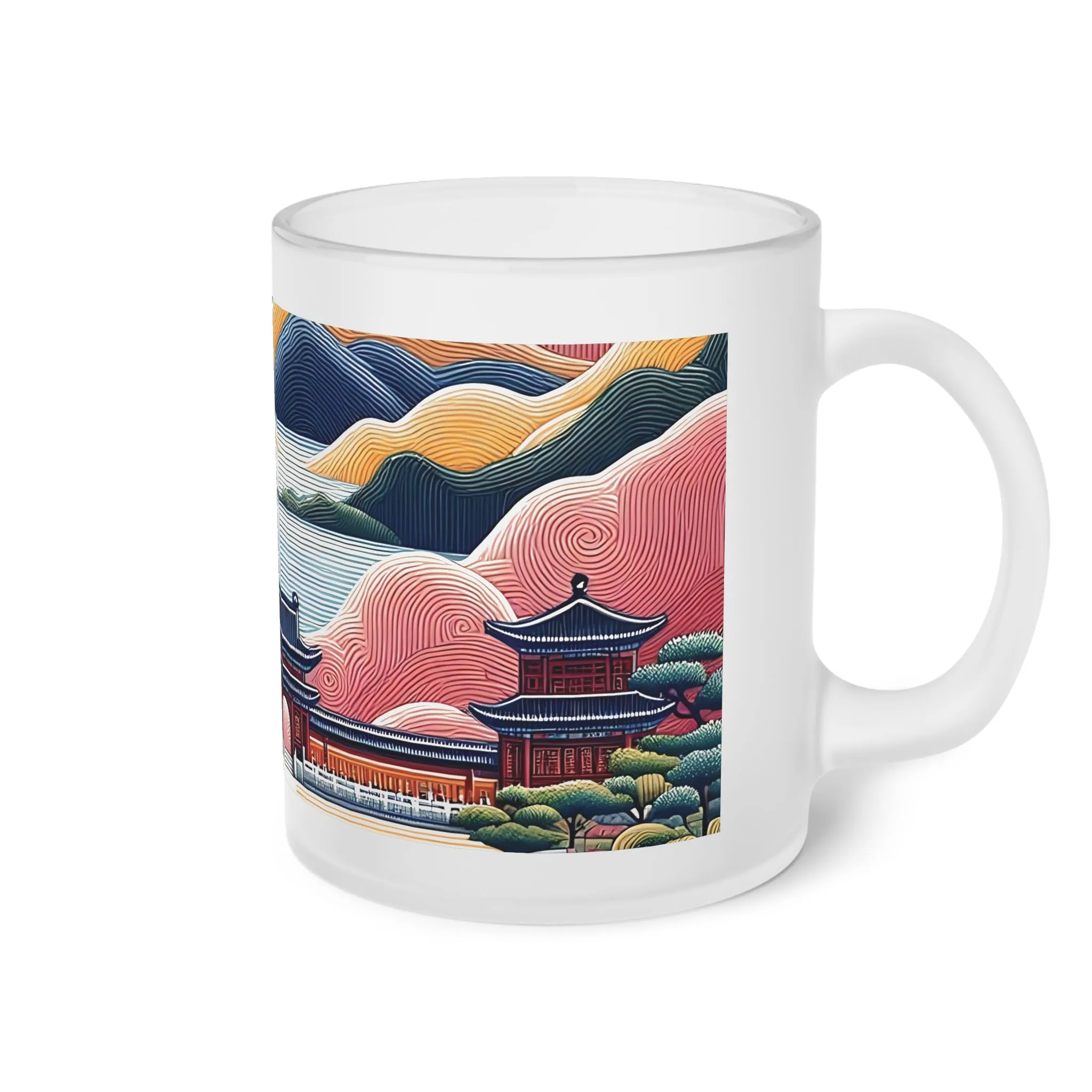 As if made with Chinese embroidery Frosted Glass Mug