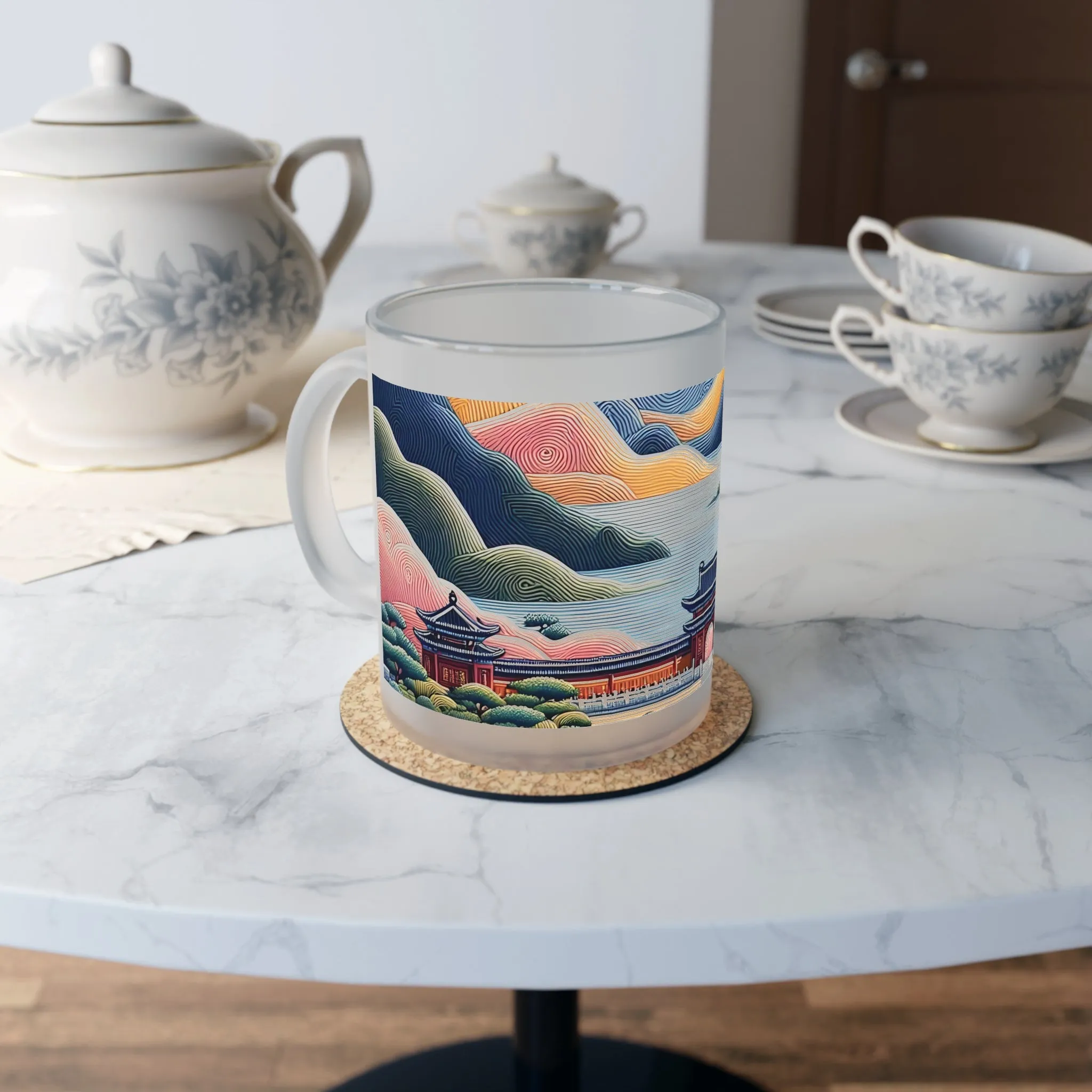 As if made with Chinese embroidery Frosted Glass Mug