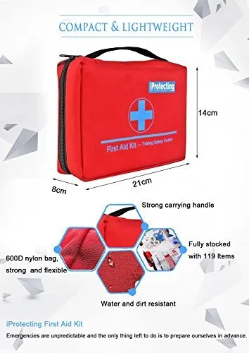 First Aid Kit 119 pcs - Professional Design for Car, Home, Camping, Travel, Outdoors or Sports, Small & Compact