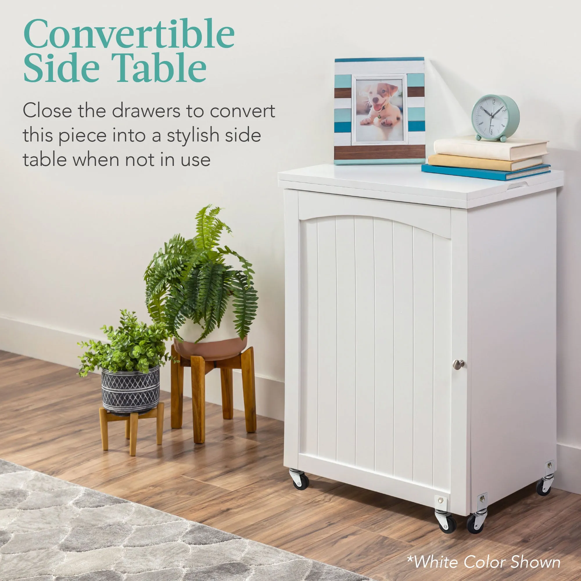Folding Sewing Table Multipurpose Craft Station & Side Table w/ Wheels