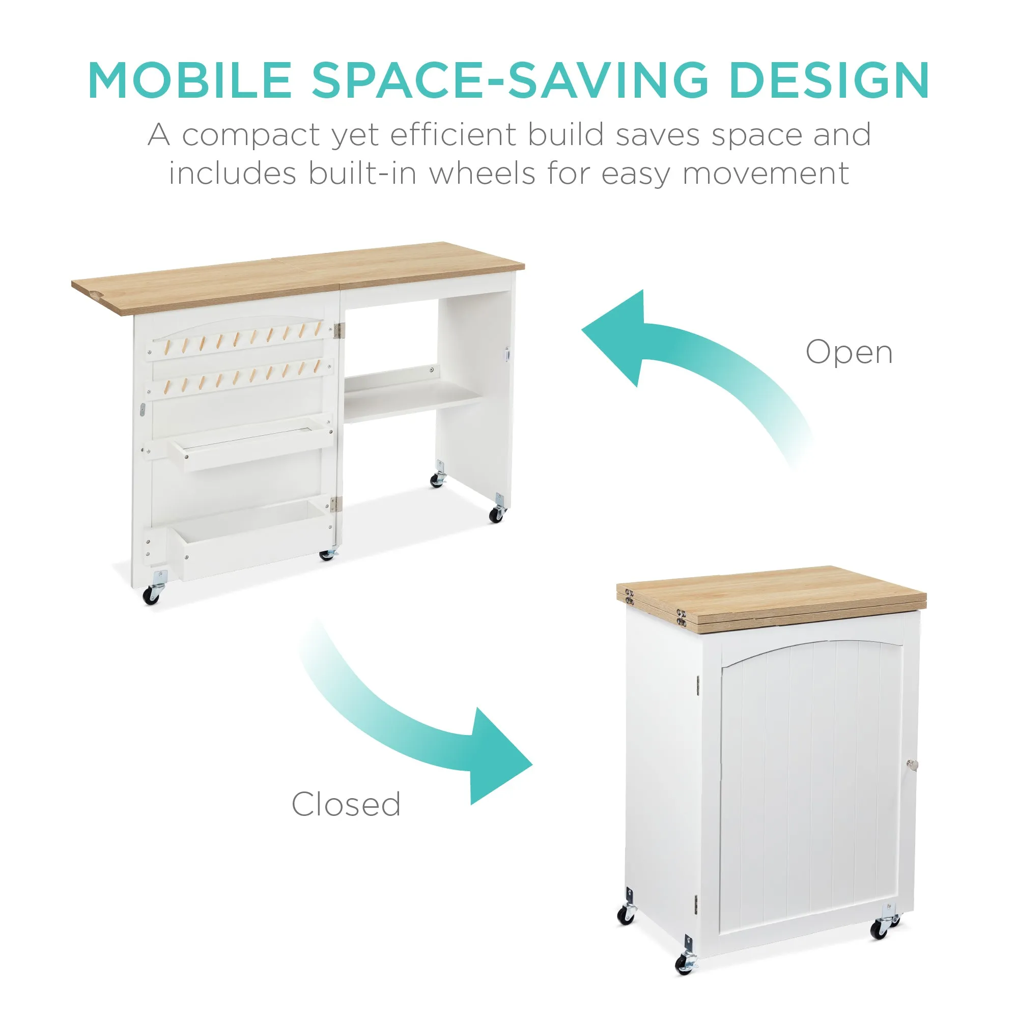Folding Sewing Table Multipurpose Craft Station & Side Table w/ Wheels