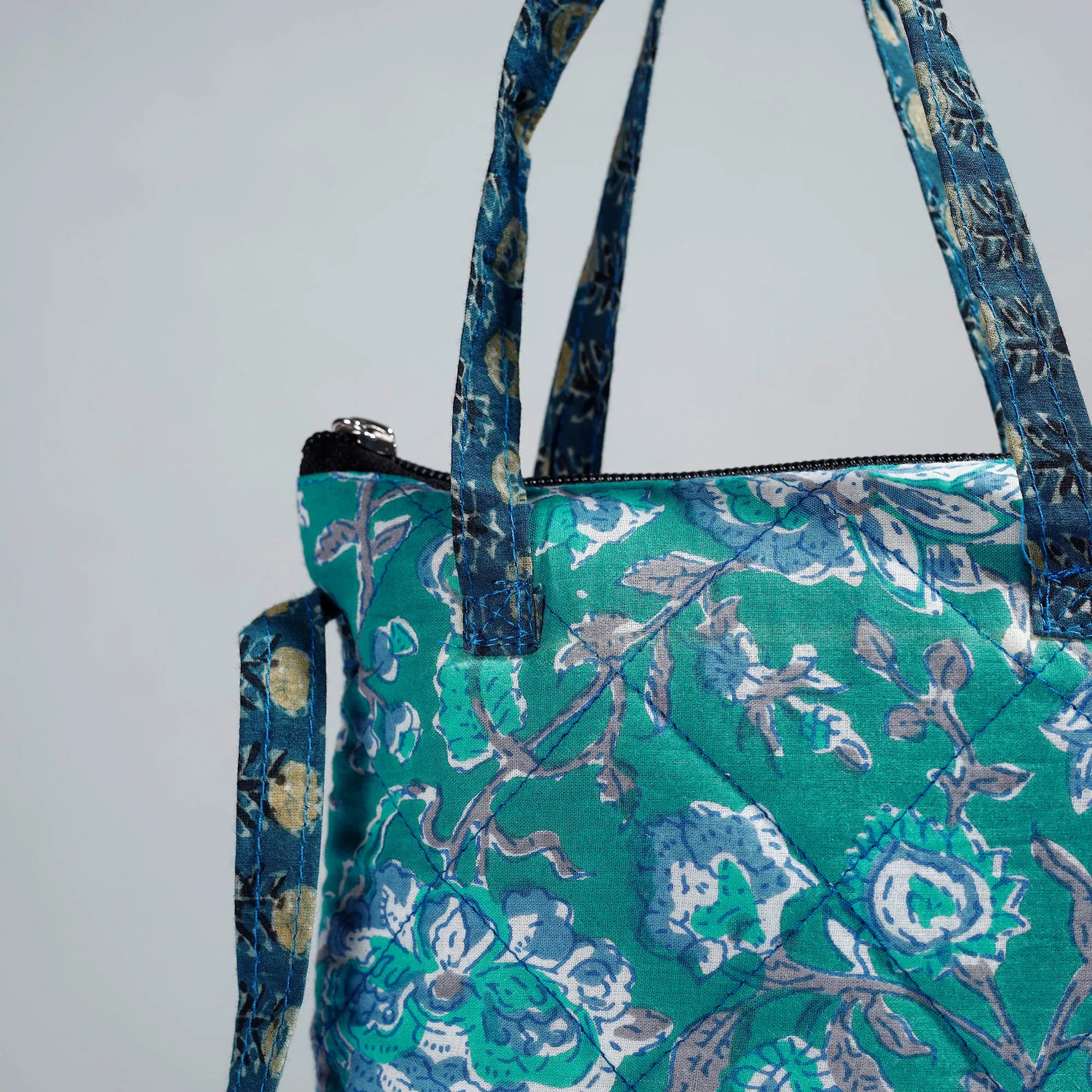 Green - Handmade Quilted Cotton Sling Bag 11