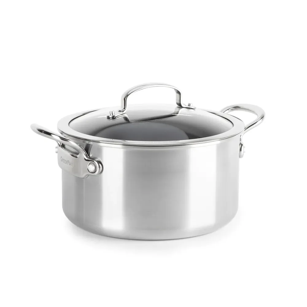 GreenPan Premiere 24cm Stock Pot with Lid, Stainless Steel [PFAS FREE]