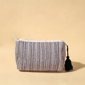 Grey - Handmade Cotton Fabric Quilted Utility Pouch With Tassel