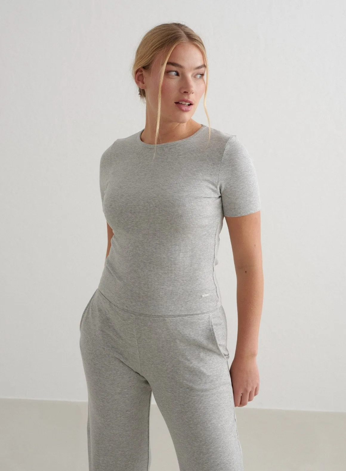 Grey Melange Ease Ribbed Short Sleeve