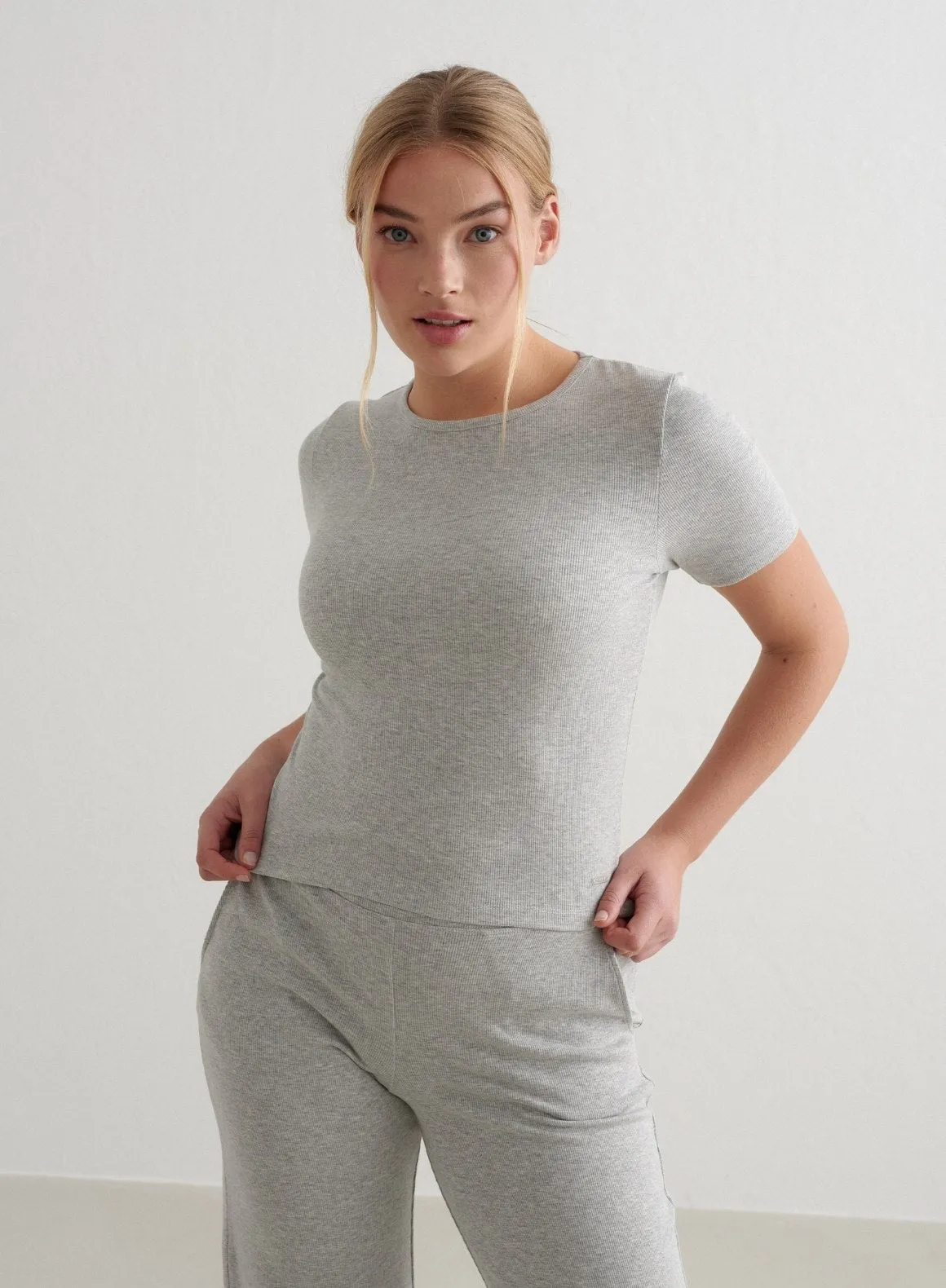 Grey Melange Ease Ribbed Short Sleeve