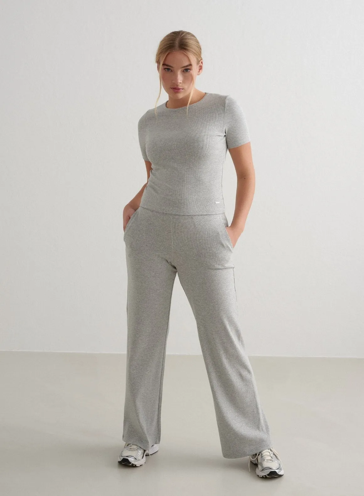 Grey Melange Ease Ribbed Short Sleeve