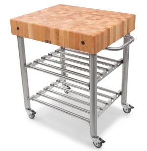 John Boos Maple Cucina D'Amico Wine Cart with Undershelves and Towel Bar 24x30