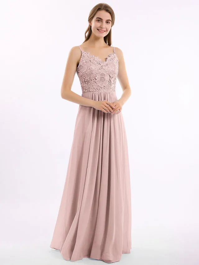 Lace and Chiffon Long Dresses with Spaghetti Straps Clearance
