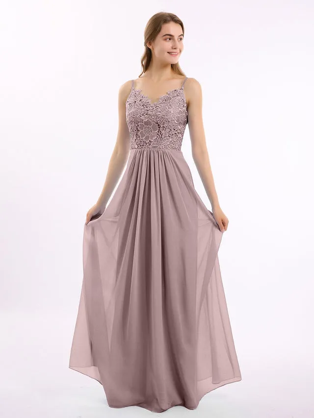Lace and Chiffon Long Dresses with Spaghetti Straps Clearance