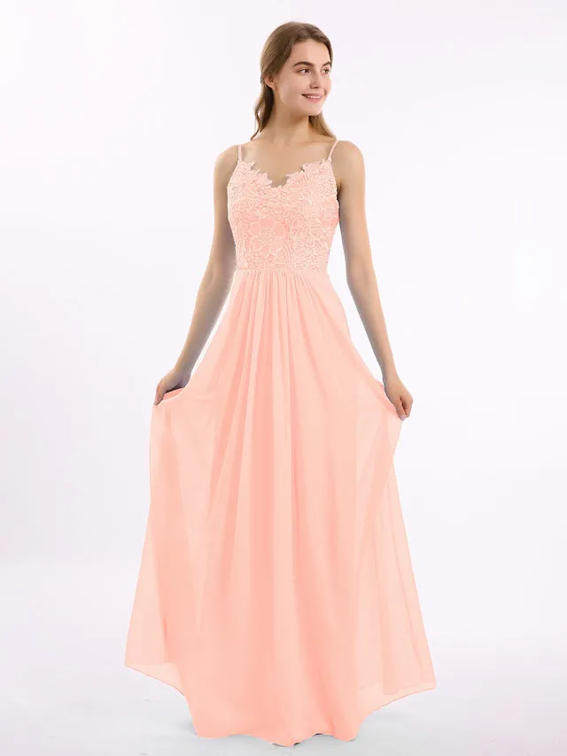 Lace and Chiffon Long Dresses with Spaghetti Straps Clearance