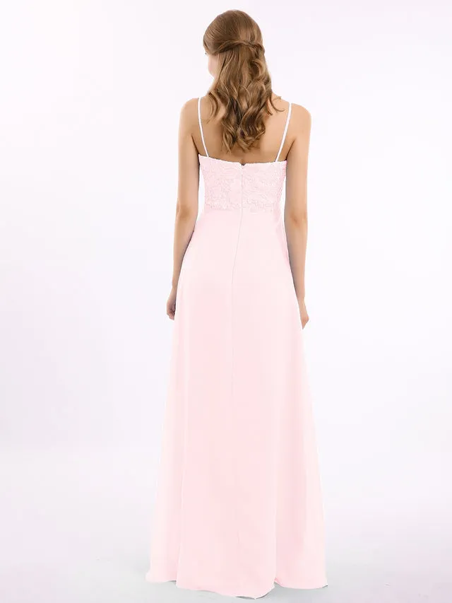 Lace and Chiffon Long Dresses with Spaghetti Straps Clearance