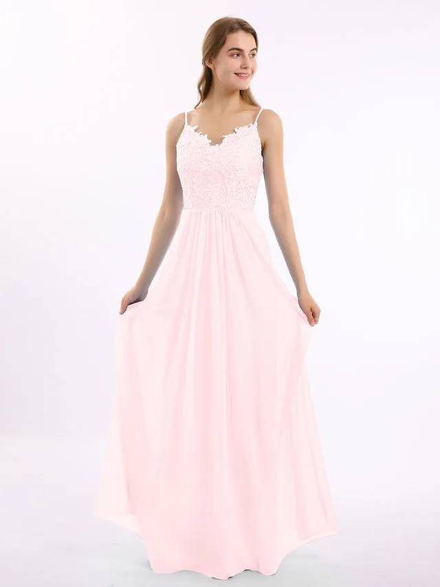 Lace and Chiffon Long Dresses with Spaghetti Straps Clearance
