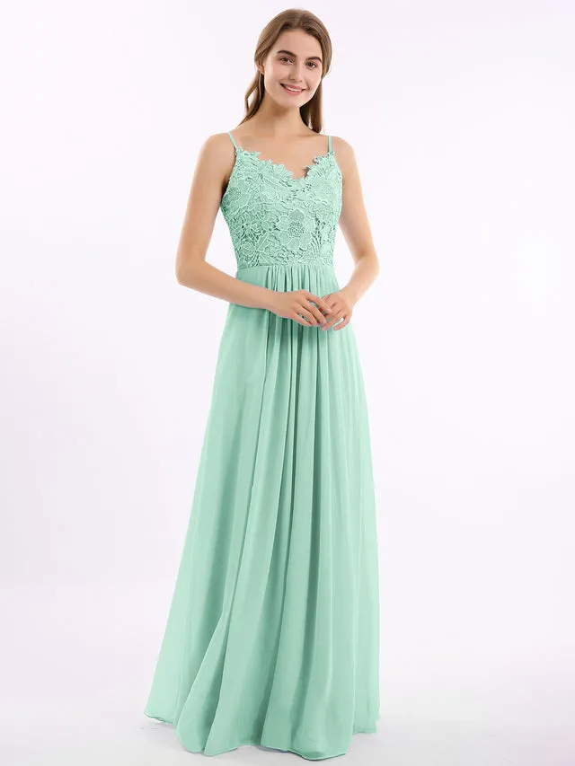 Lace and Chiffon Long Dresses with Spaghetti Straps Clearance
