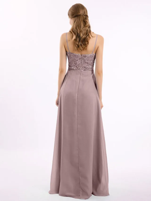 Lace and Chiffon Long Dresses with Spaghetti Straps Clearance