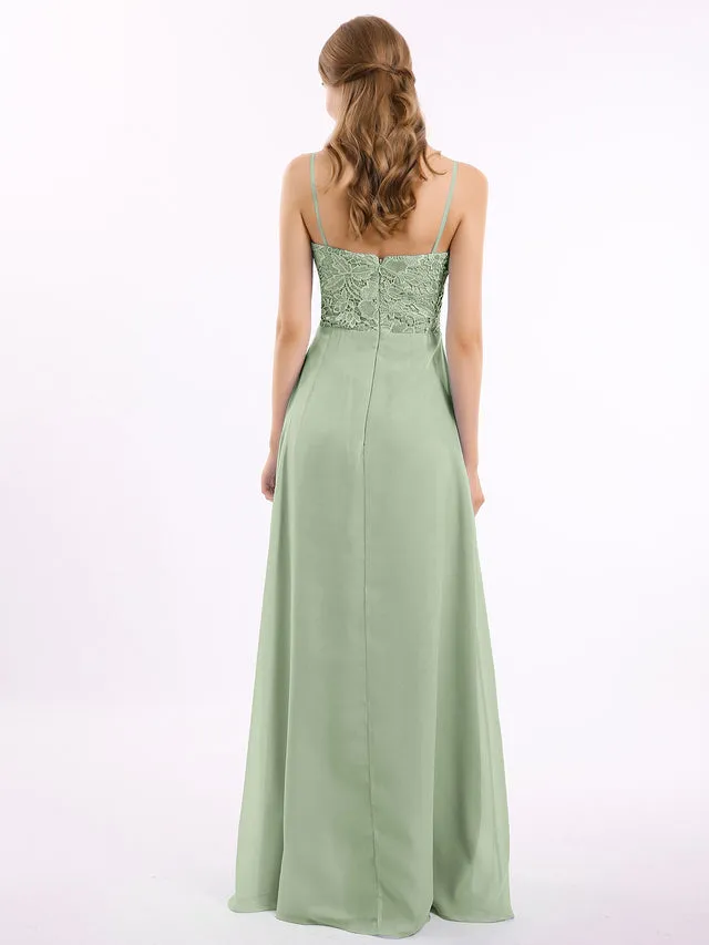 Lace and Chiffon Long Dresses with Spaghetti Straps Clearance