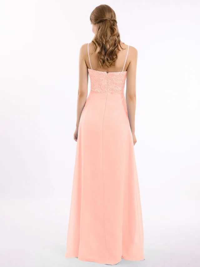 Lace and Chiffon Long Dresses with Spaghetti Straps Clearance