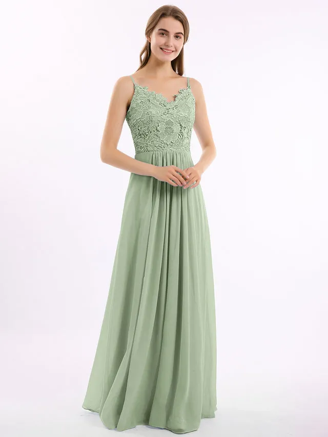 Lace and Chiffon Long Dresses with Spaghetti Straps Clearance