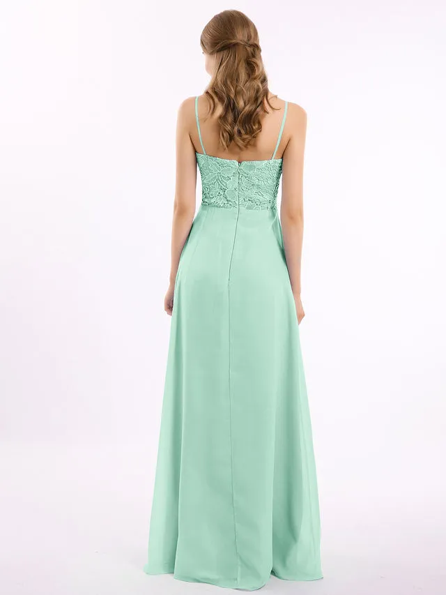 Lace and Chiffon Long Dresses with Spaghetti Straps Clearance
