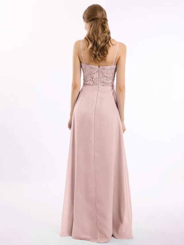 Lace and Chiffon Long Dresses with Spaghetti Straps Clearance