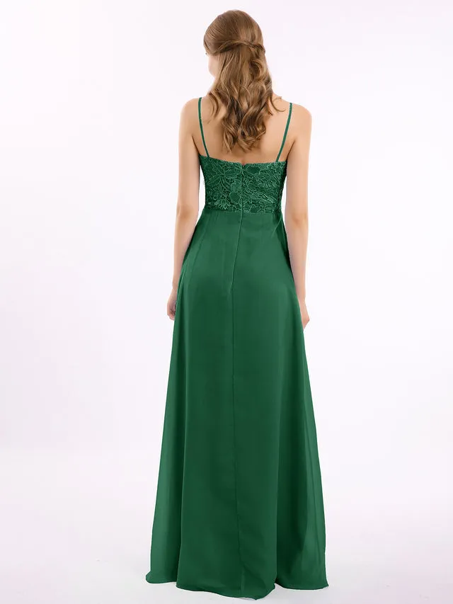 Lace and Chiffon Long Dresses with Spaghetti Straps Clearance