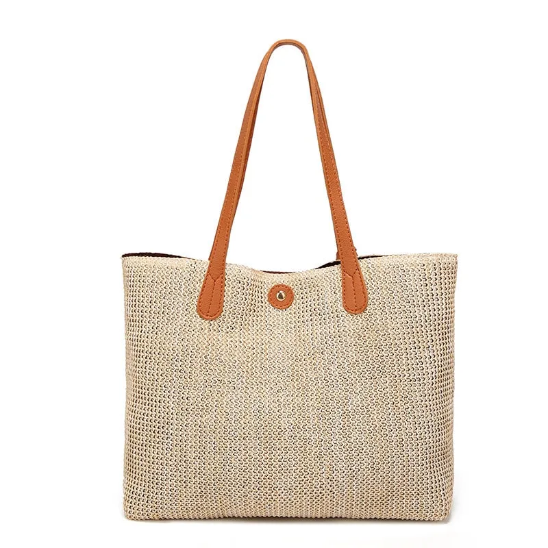 Large Capacity Soft Straw Tote Shoulder Bag