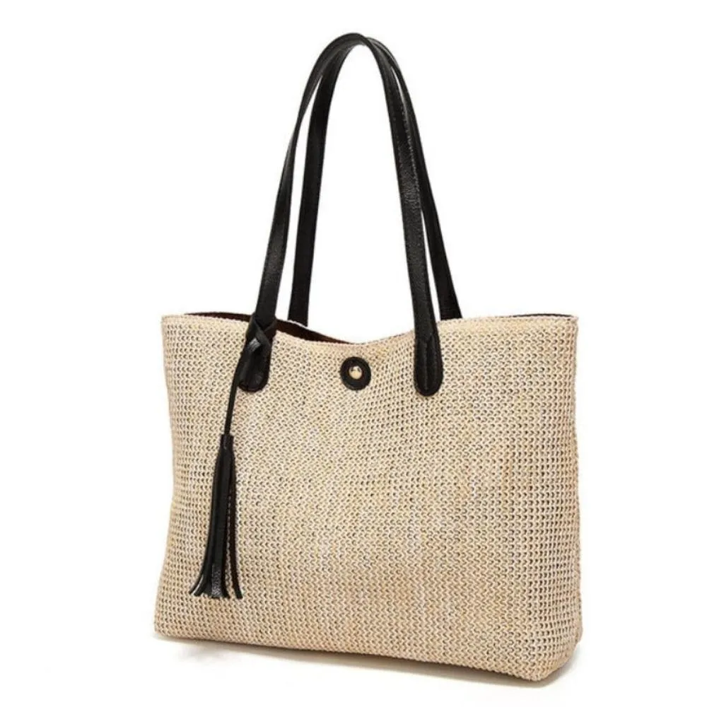 Large Capacity Soft Straw Tote Shoulder Bag