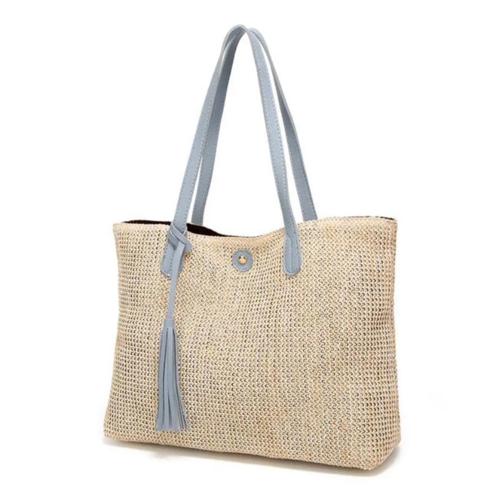 Large Capacity Soft Straw Tote Shoulder Bag