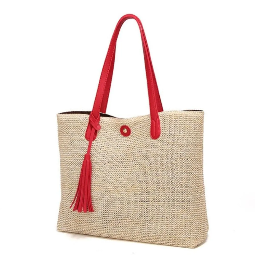 Large Capacity Soft Straw Tote Shoulder Bag