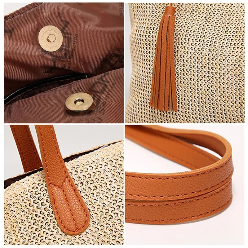Large Capacity Soft Straw Tote Shoulder Bag