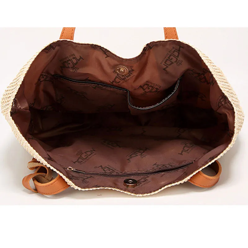 Large Capacity Soft Straw Tote Shoulder Bag