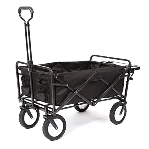 Mac Sports Heavy Duty Steel Frame Collapsible Folding 150 Pound Capacity Outdoor Garden Utility Wagon Yard Cart with Table and Cup Holders, Black