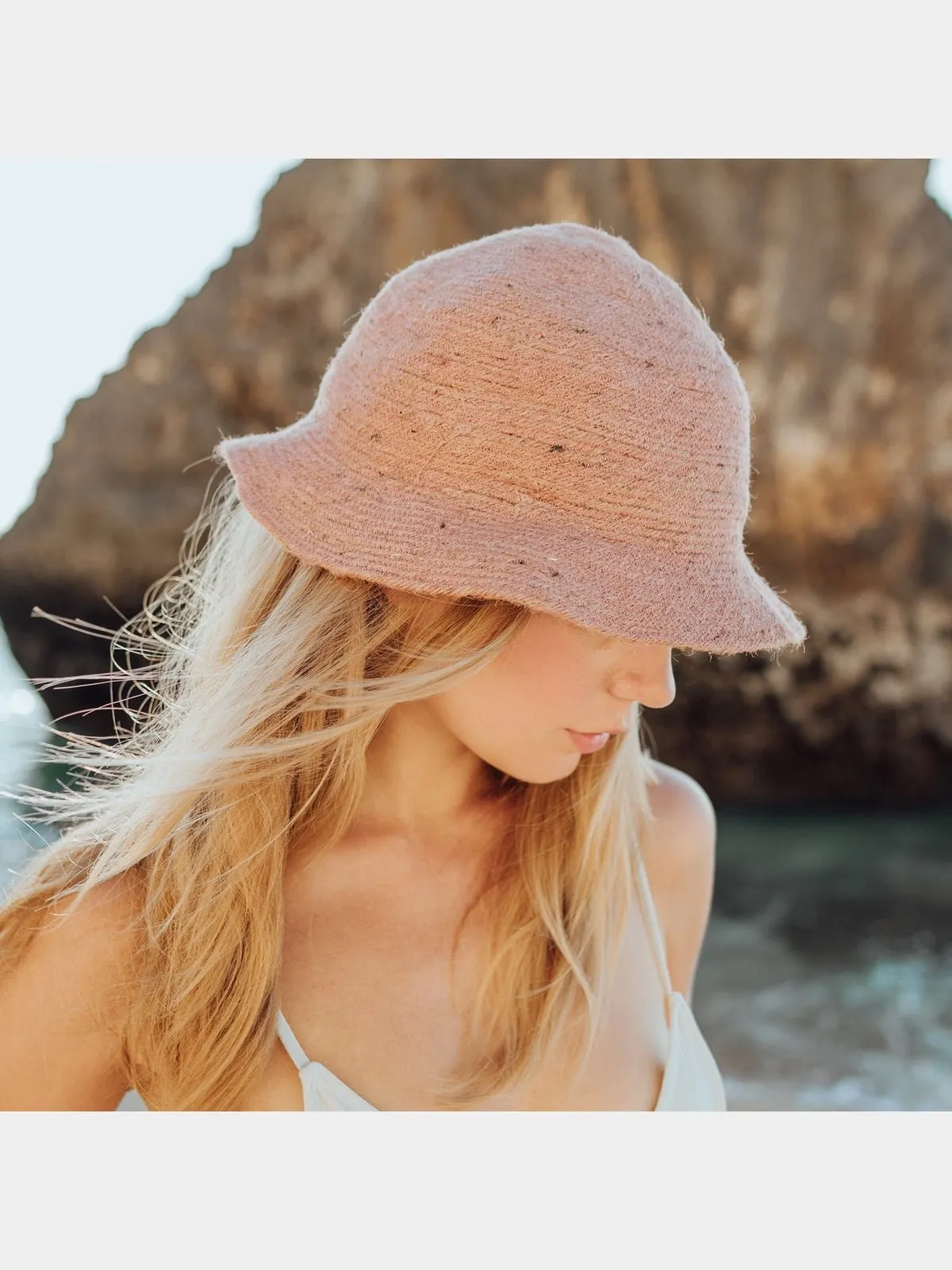 NALA Safari Jute Straw Hat In Blush Rose