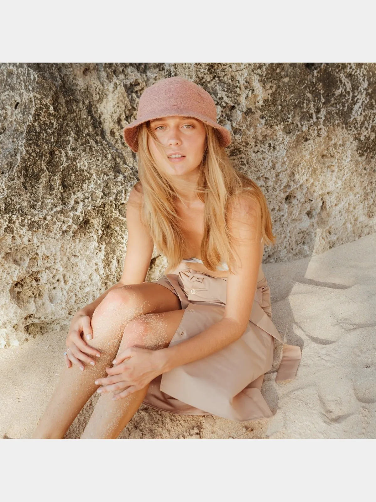NALA Safari Jute Straw Hat In Blush Rose