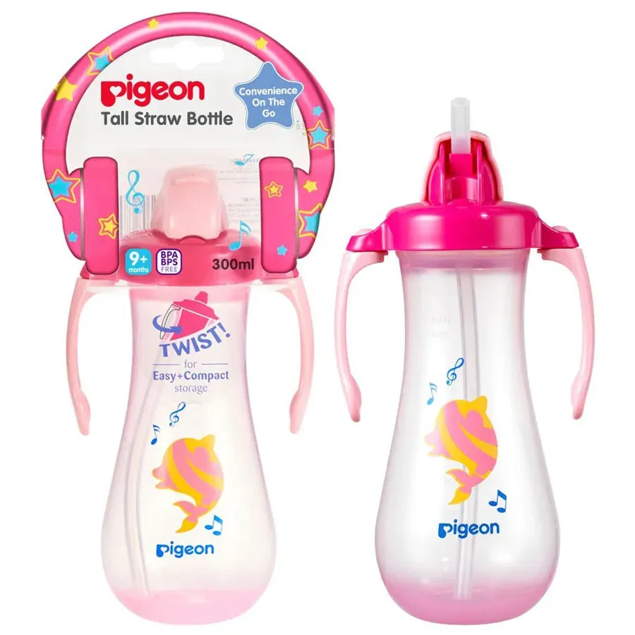 Pigeon Tall Straw Bottle (Pink)