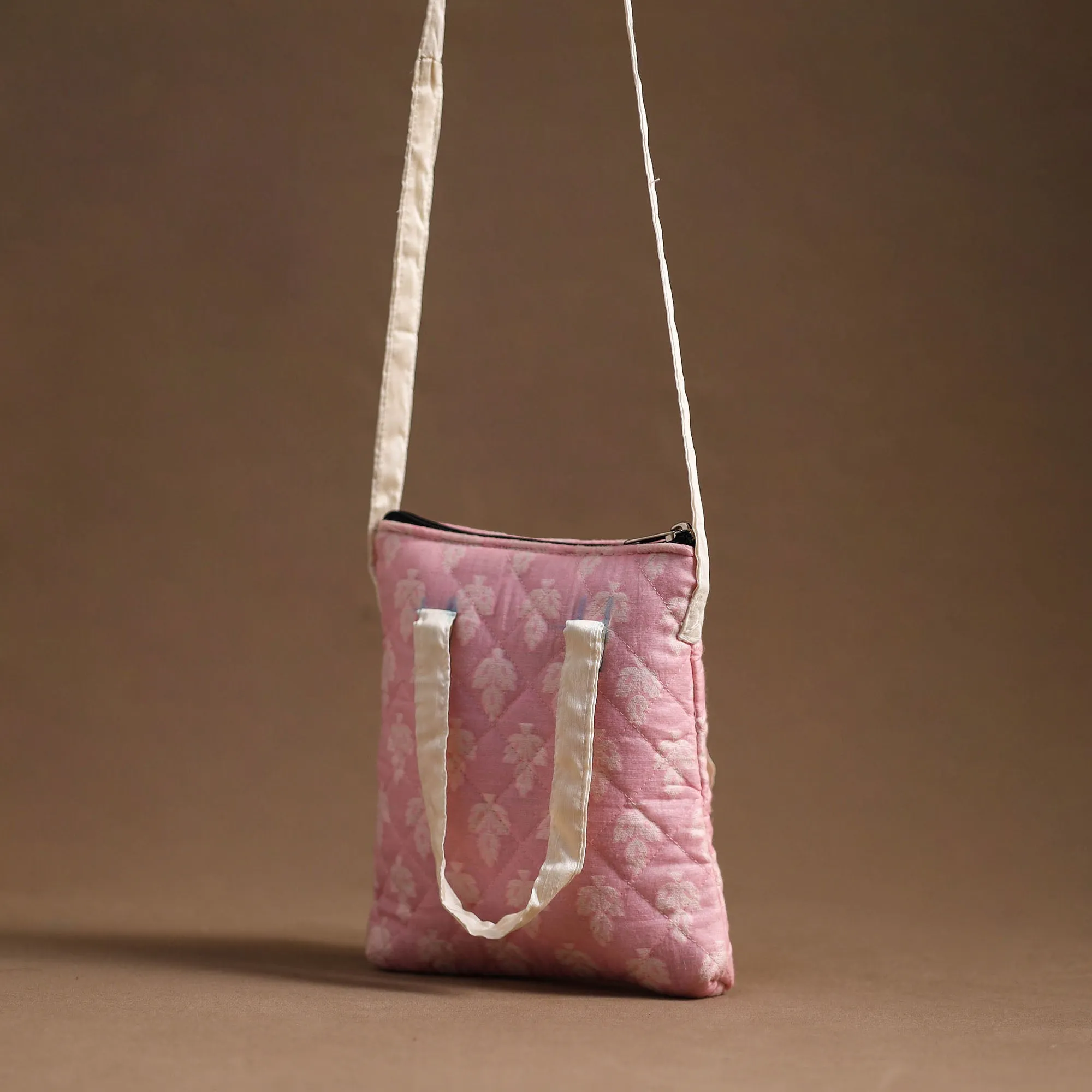 Pink - Handcrafted Quilted Silk Sling Bag 20