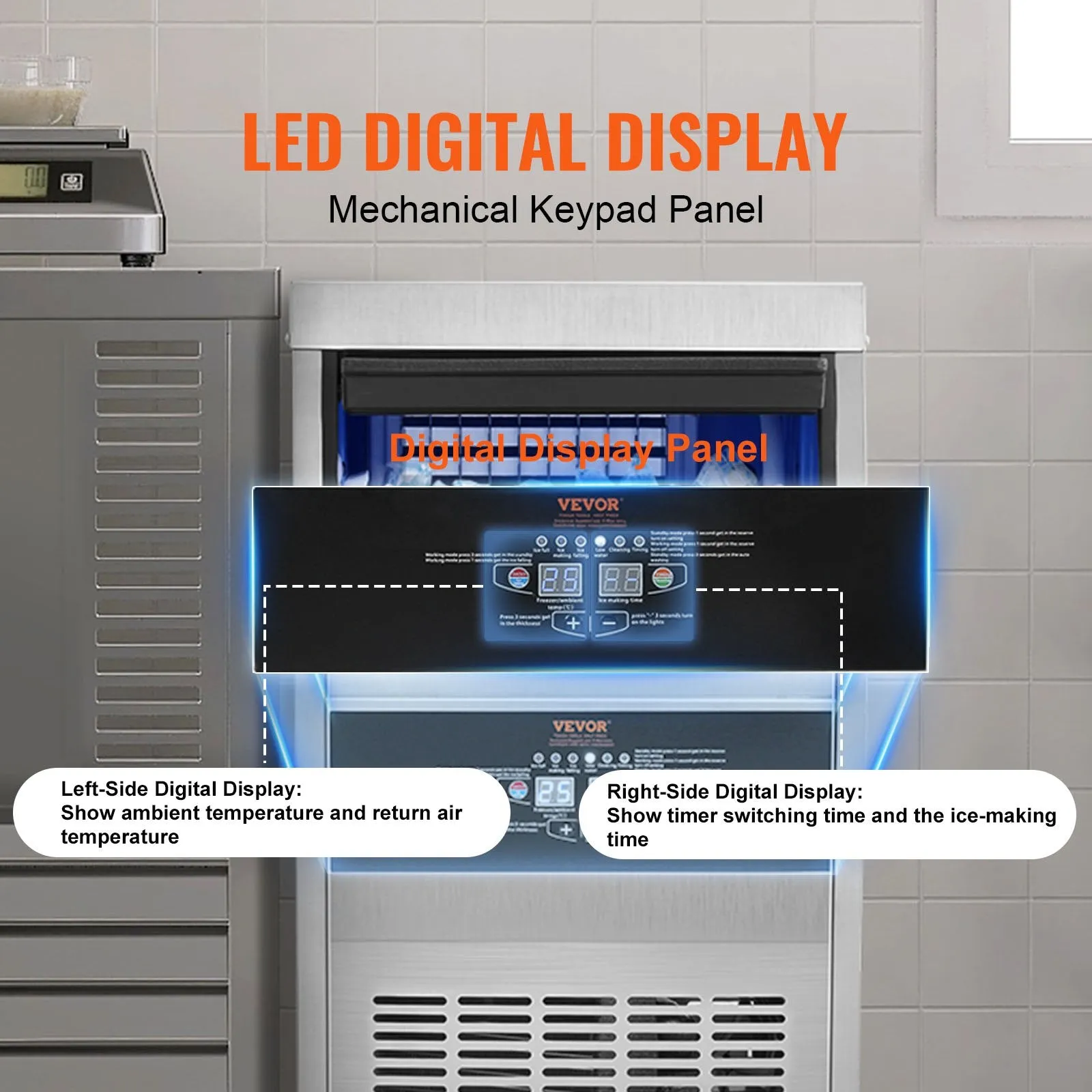 Vevor Commercial Ice Maker 90 Lbs/Day with 24 Lbs Storage Capacity LED Digital Display New