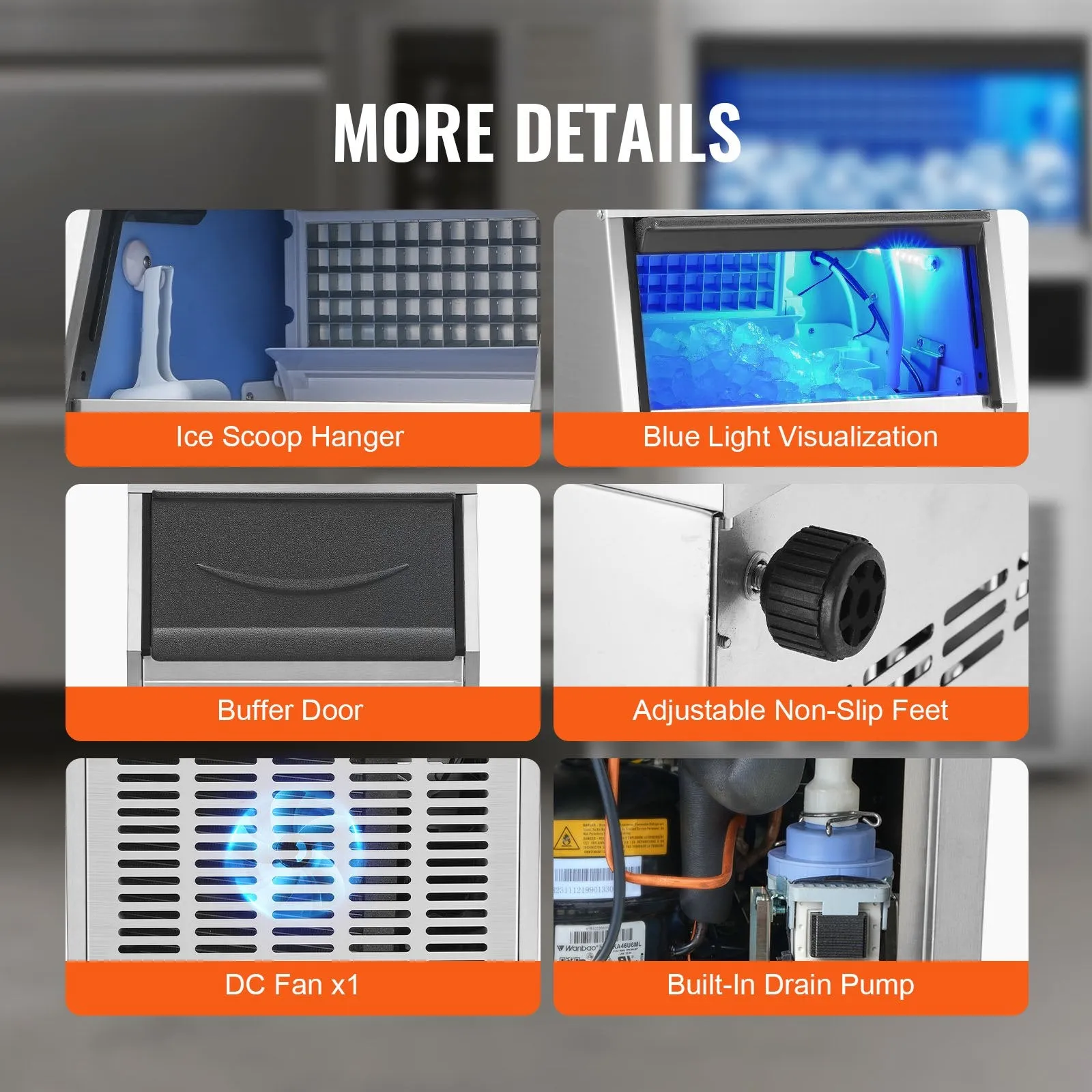 Vevor Commercial Ice Maker 90 Lbs/Day with 24 Lbs Storage Capacity LED Digital Display New