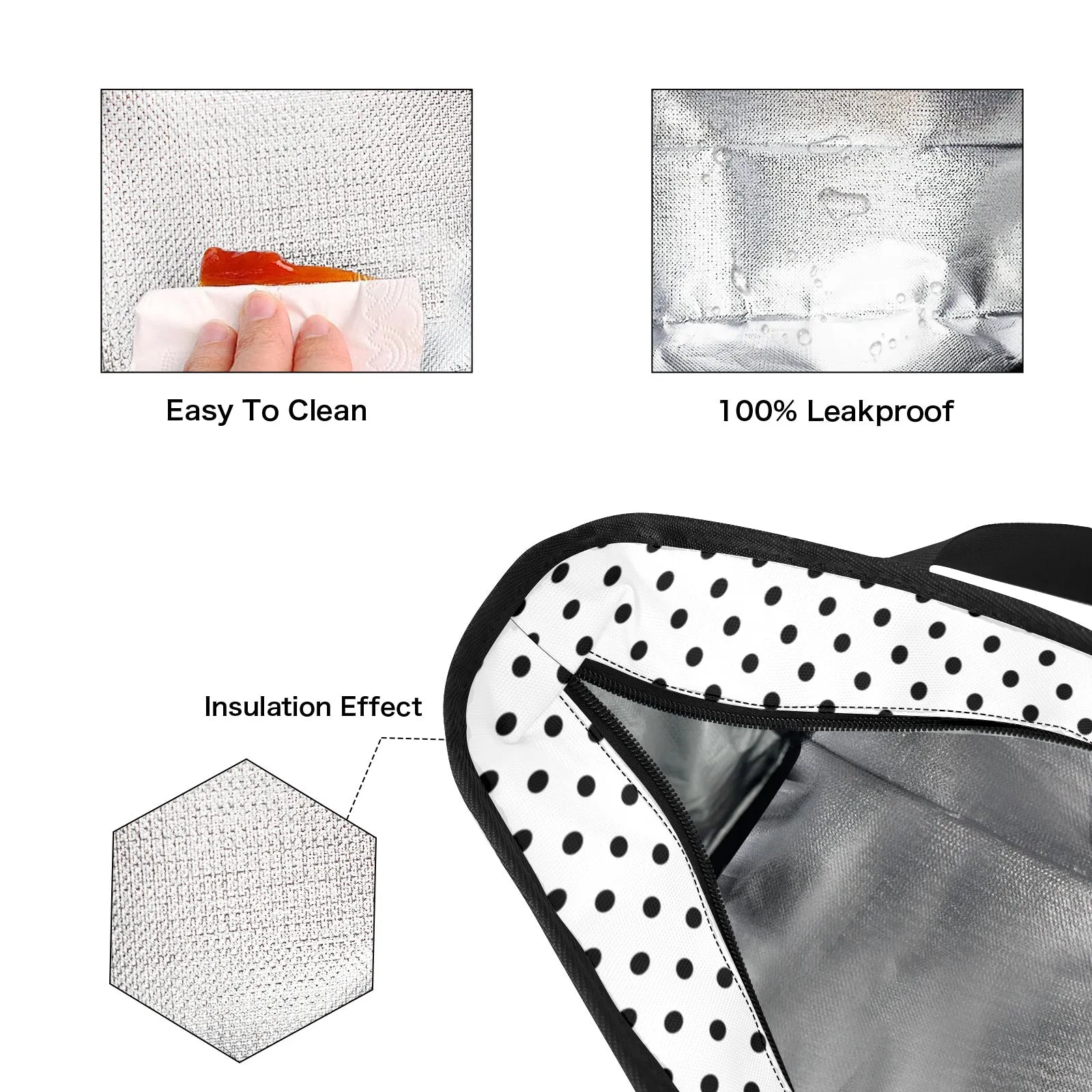 White With Black Polka Dots Large Capacity Insulated Tote Bag