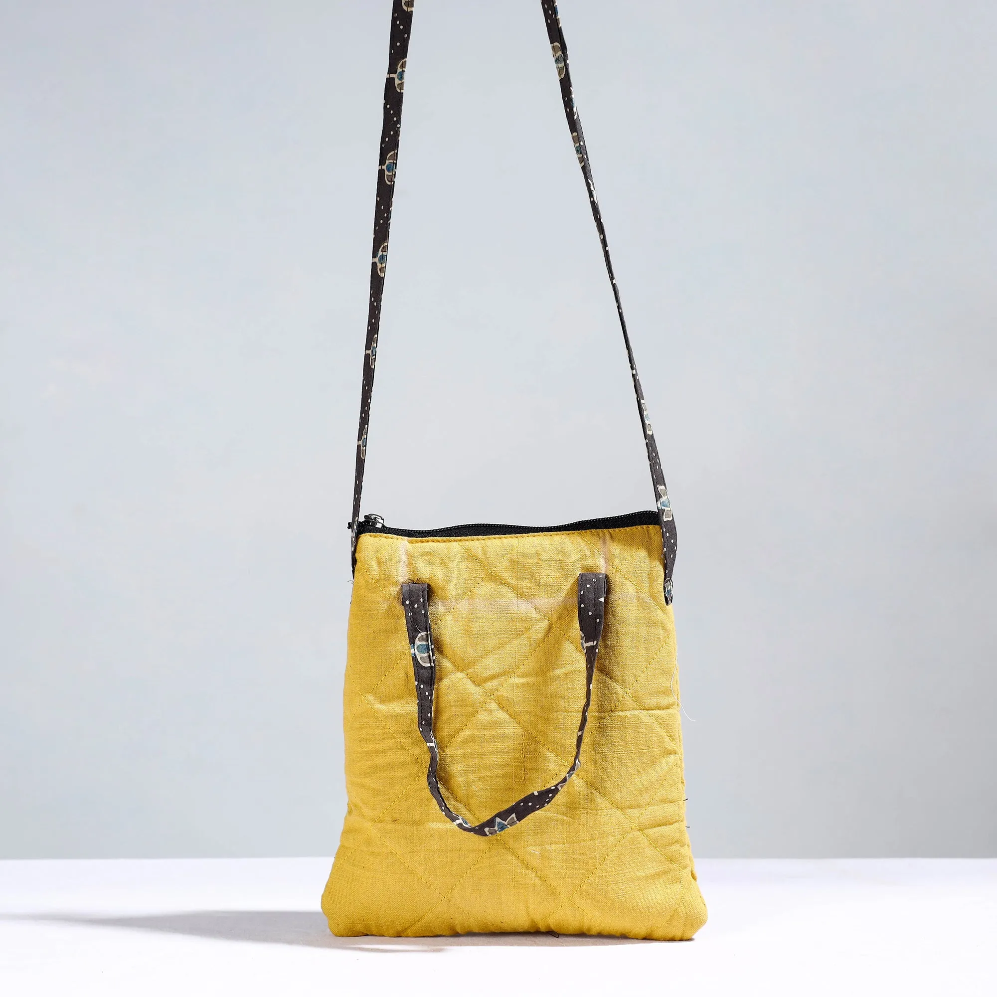 Yellow - Handmade Quilted Cotton Sling Bag 02