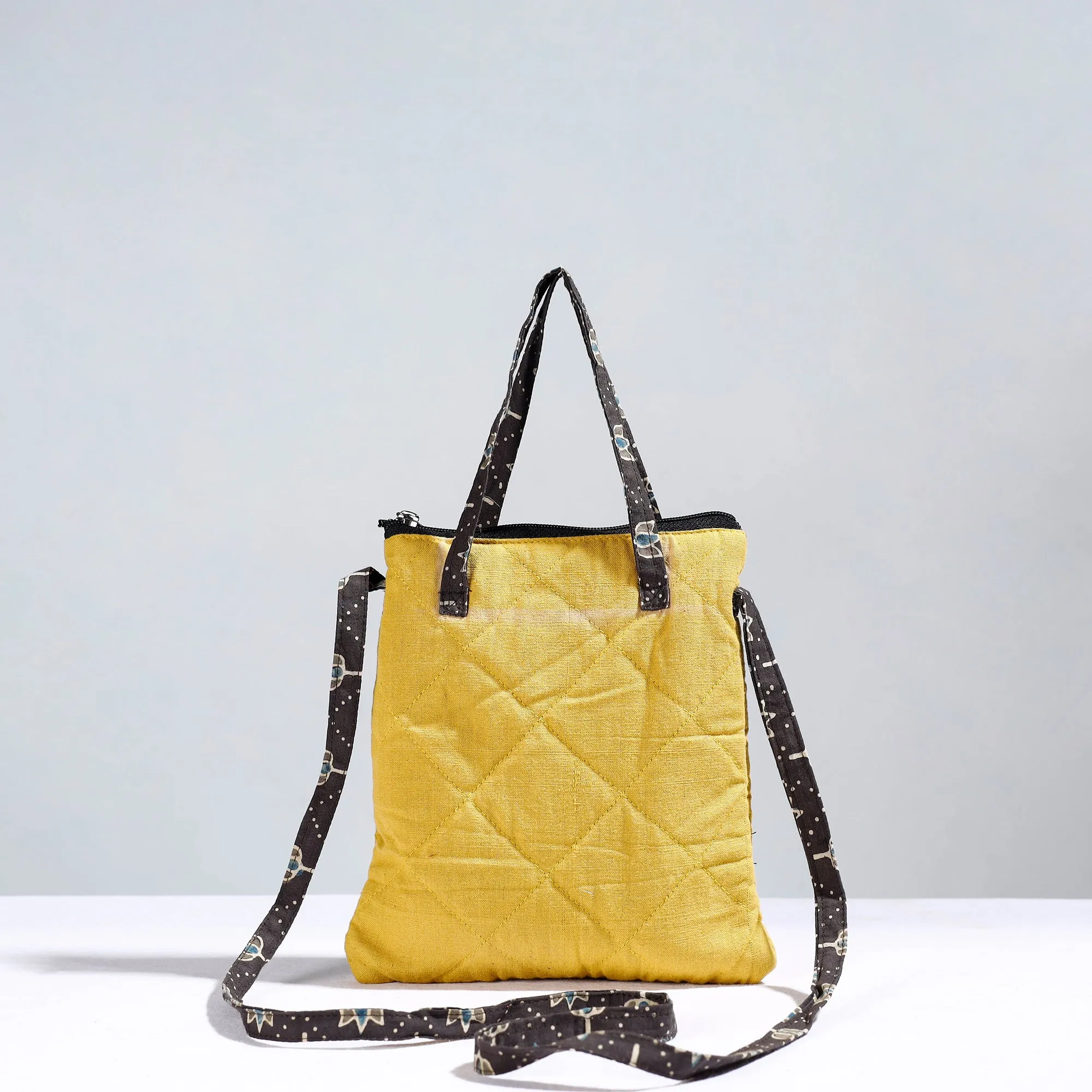 Yellow - Handmade Quilted Cotton Sling Bag 02