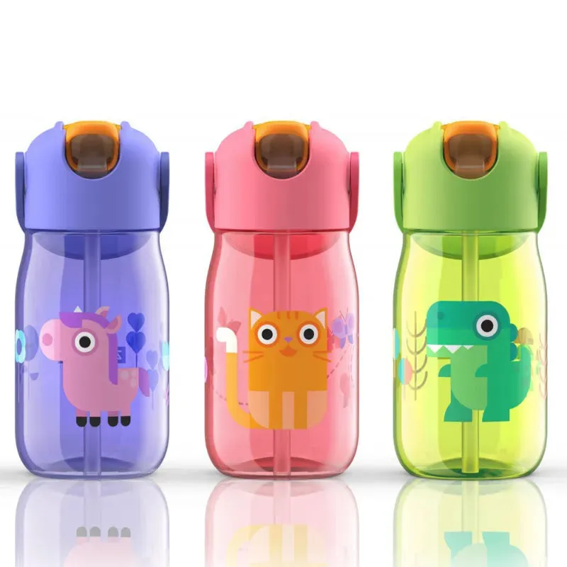 Zoku Pink Kids Flip Straw Bottle with a lid Carrying Cord | 3 x 3 x 7 inches