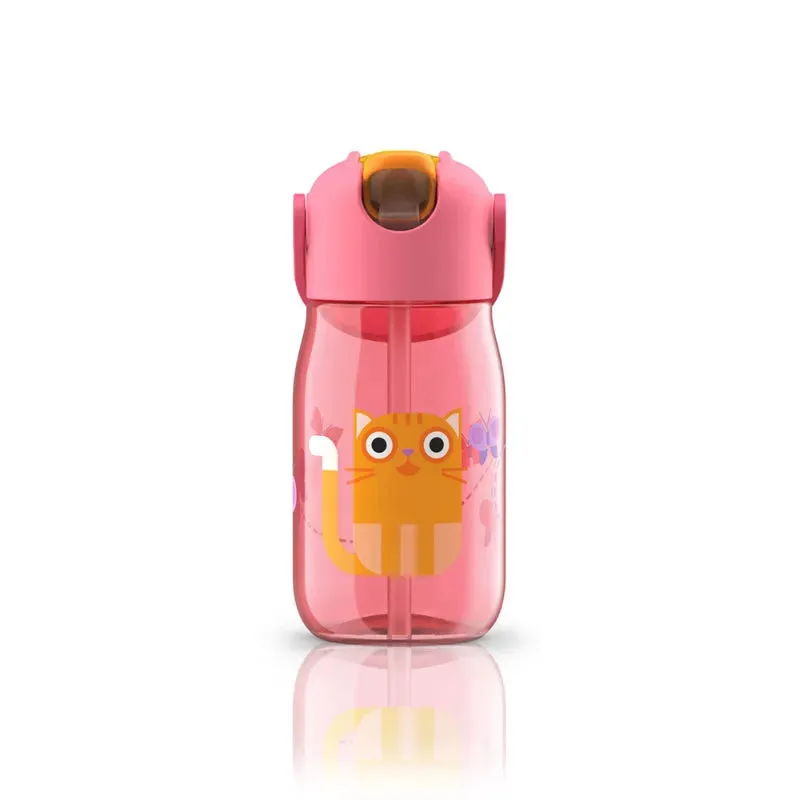 Zoku Pink Kids Flip Straw Bottle with a lid Carrying Cord | 3 x 3 x 7 inches