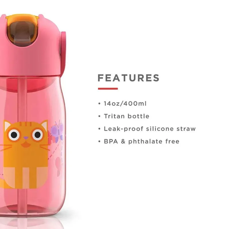 Zoku Pink Kids Flip Straw Bottle with a lid Carrying Cord | 3 x 3 x 7 inches
